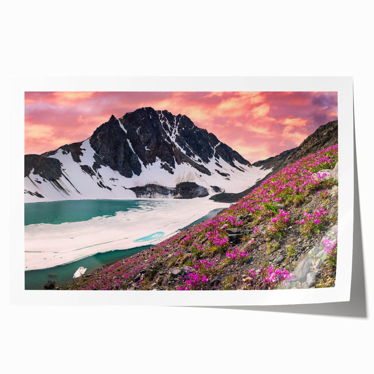 Rolled print of Yukon scenery with muted green and blue tones, suitable as art wall for dining room.