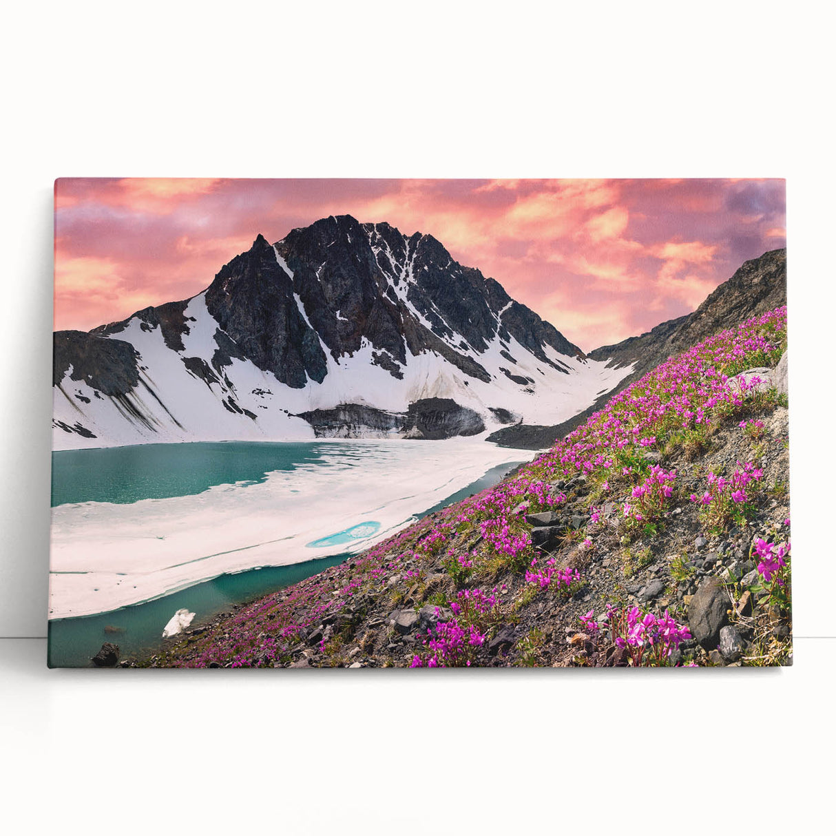 Black and white stretched canvas featuring a serene Yukon landscape, ideal for kitchen wall art.