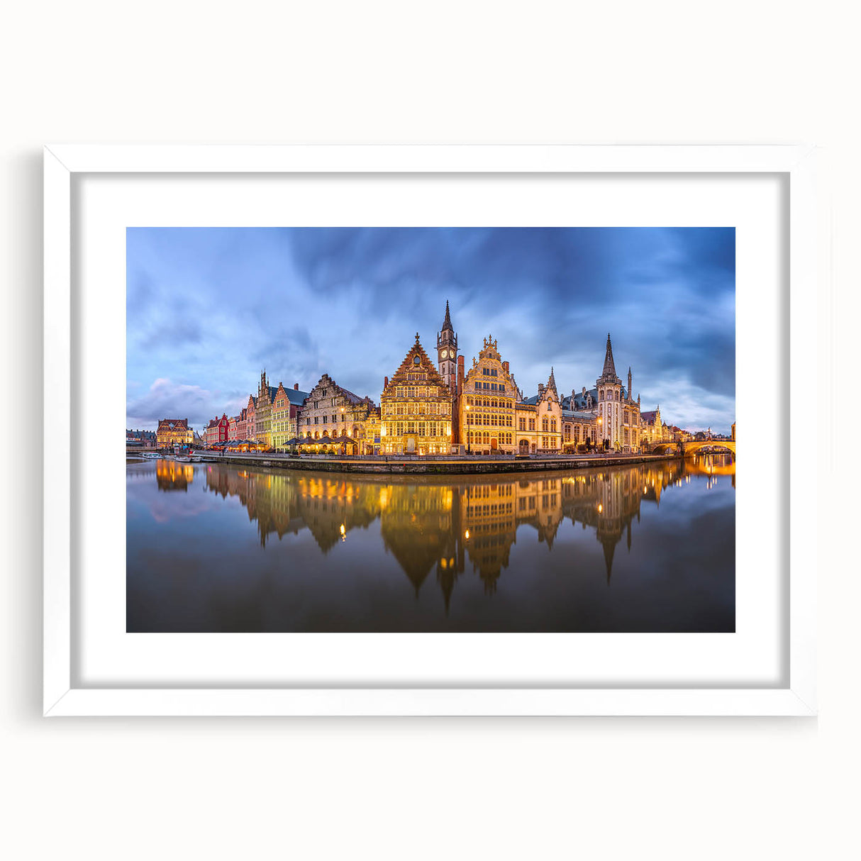 Textured abstract art print depicting a European scenery in muted earth tones, framed with a white mat.