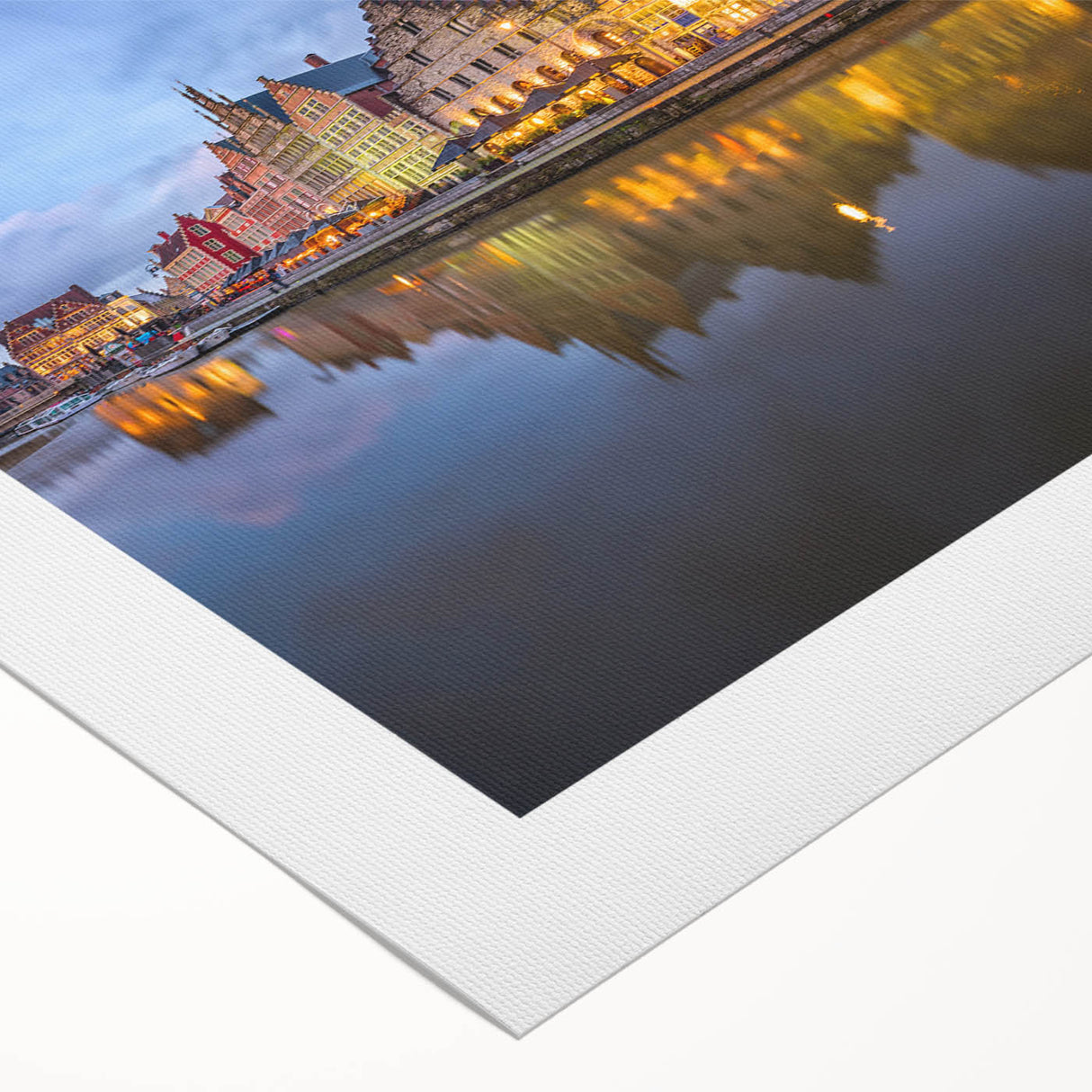 Art deco poster of a European cityscape in muted earth tones on rolled canvas, ideal for dining room decor.