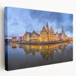 Side view of a stretched canvas depicting a European town scene in muted earth tones, suitable for kitchen wall art.