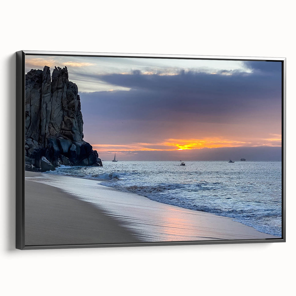 Black and white framed canvas of Baja California landscape, ideal for bedroom wall art.