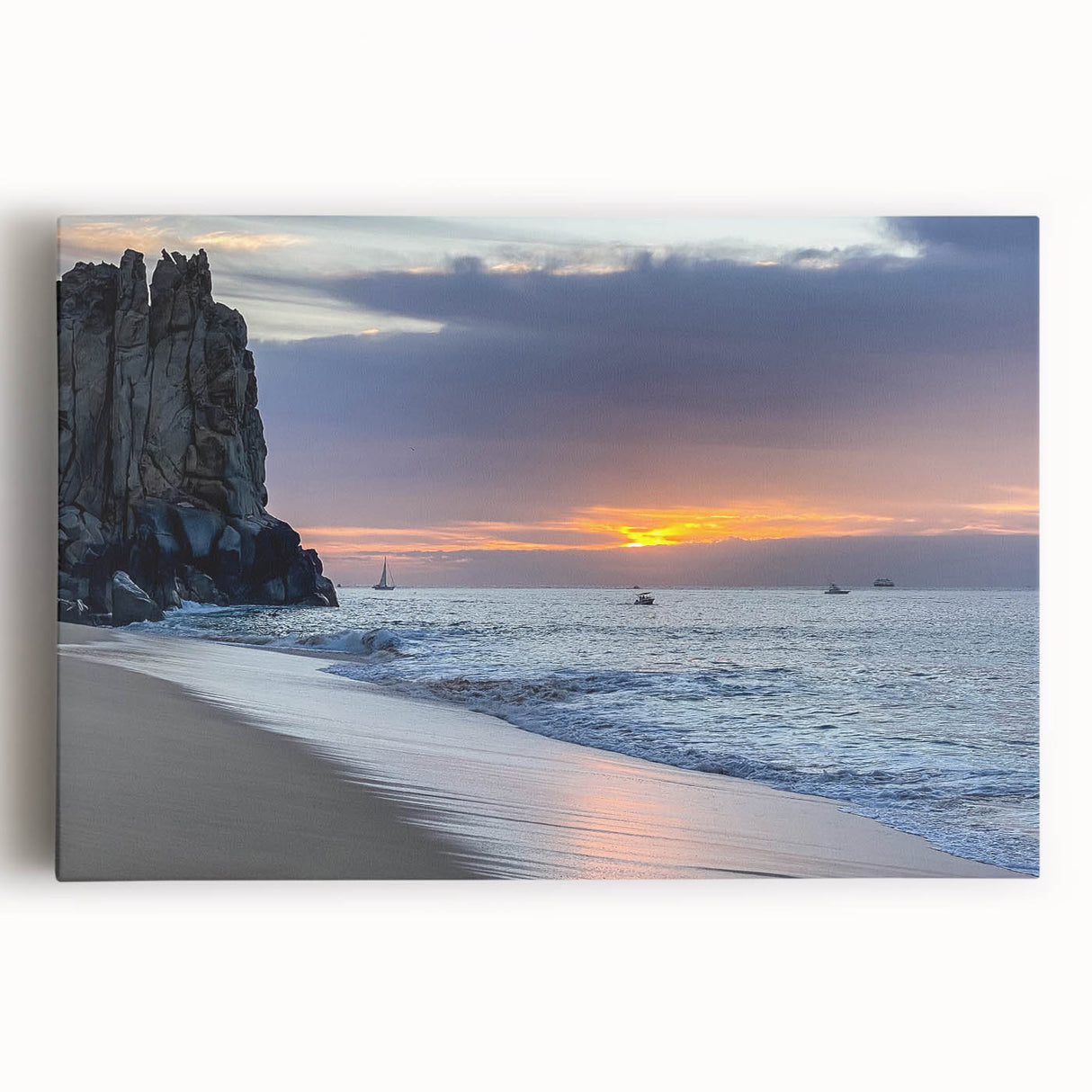 Black and white photograph of Baja California scenery on stretched canvas, ideal for kitchen wall art.