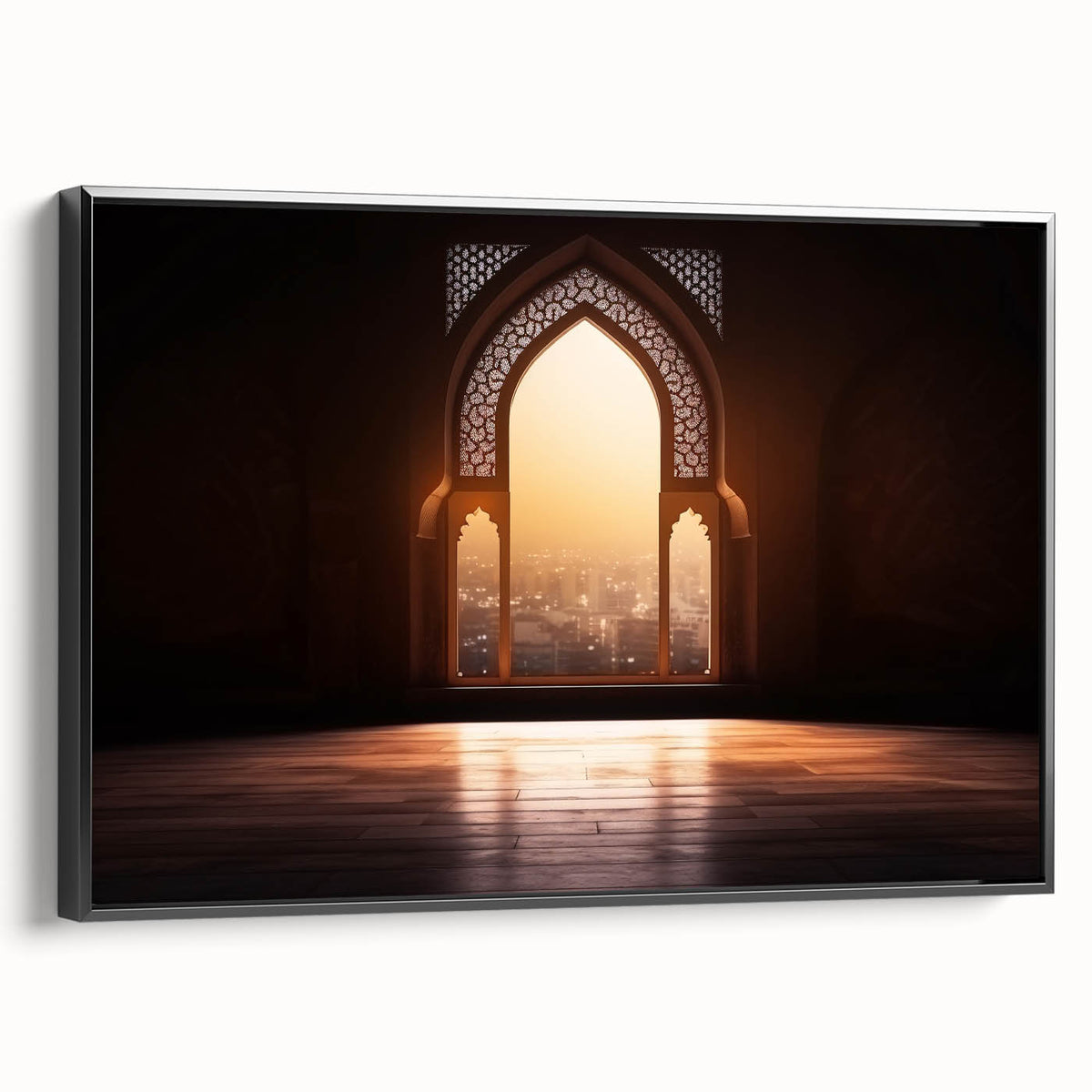 Black and white landscape art painting of Dubai skyline on framed canvas, suitable for bedroom decor.