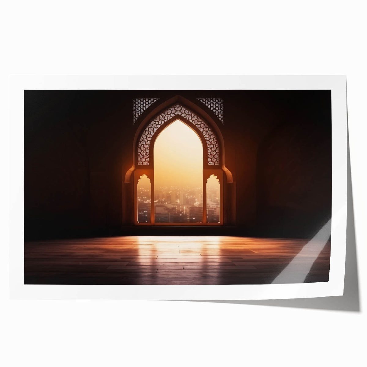 Extra large rolled print of Dubai skyline in muted earth tones, suitable for art wall dining room.
