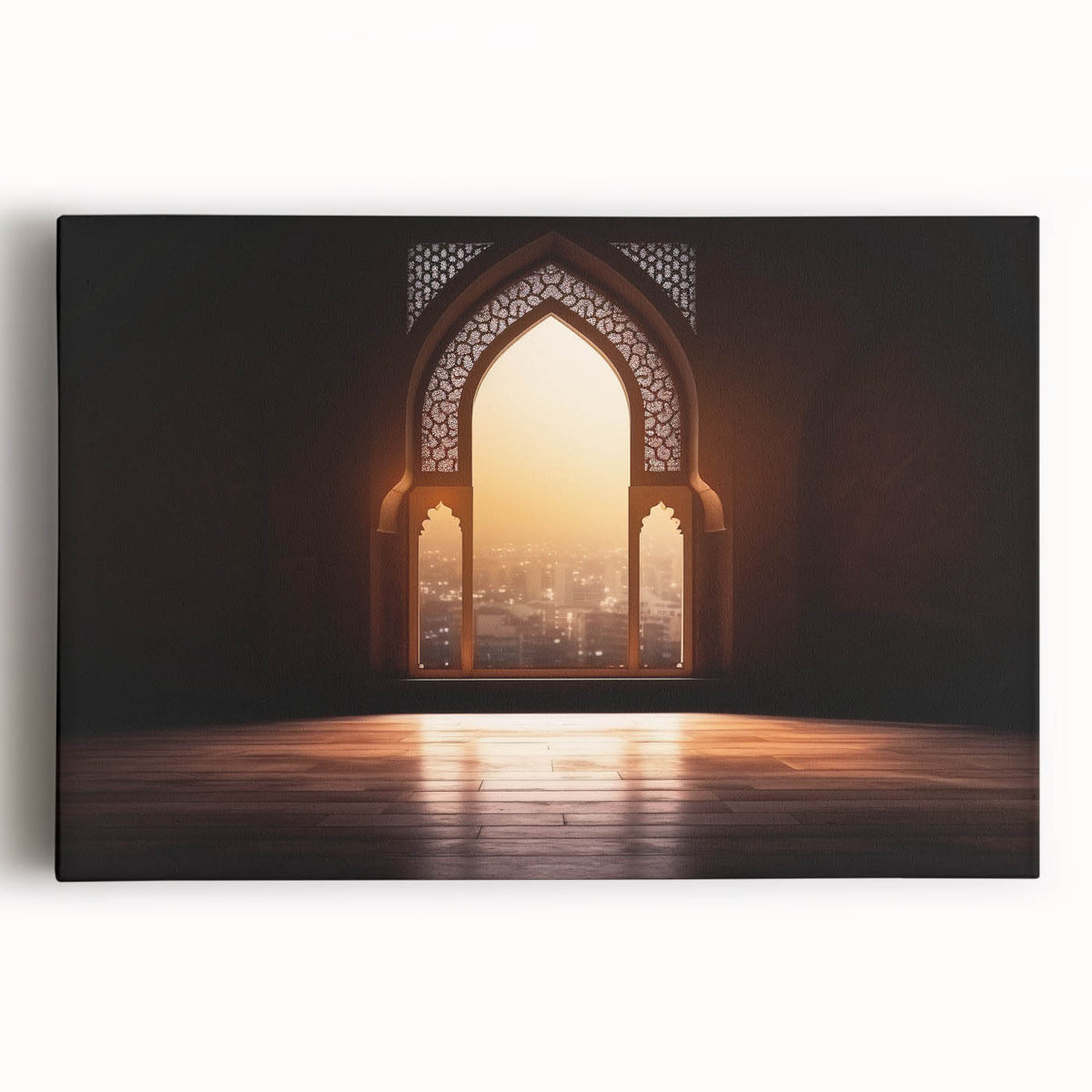 Black and white stretched canvas of Dubai skyline, ideal for kitchen wall art.