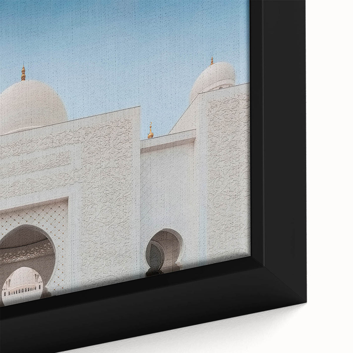 Extra large framed canvas featuring a textured depiction of the Abu Dhabi skyline in black with colorful accents.