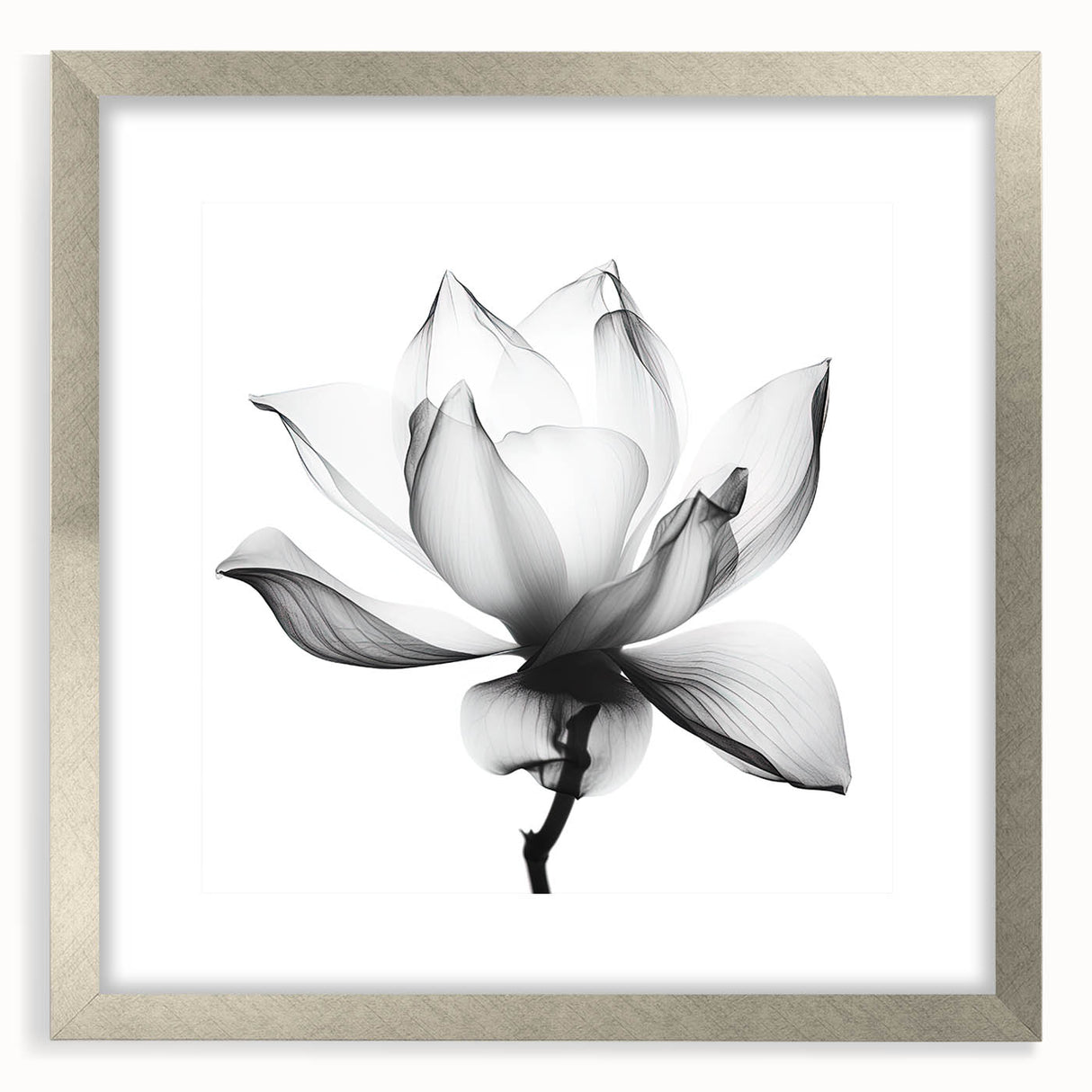 Abstract floral frame in silver with a mat, showcasing a modern design and intricate patterns, ideal for enhancing home decor and adding elegance.