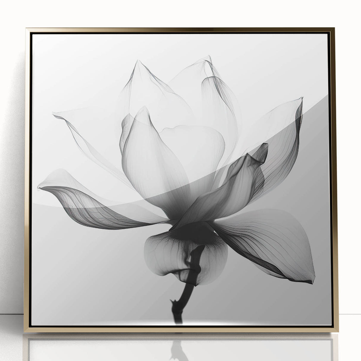 Framed acrylic artwork showcasing a vibrant abstract floral design in gold tones, perfect for modern home decor. Ideal for enhancing living spaces with elegance.