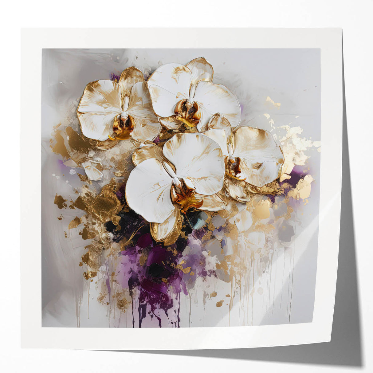 Vibrant abstract floral art print mockup showcasing glossy textures and vivid colors, ideal for modern home decor or artistic displays. This design emphasizes intricate details and fluid shapes, perfect for enhancing interior spaces.