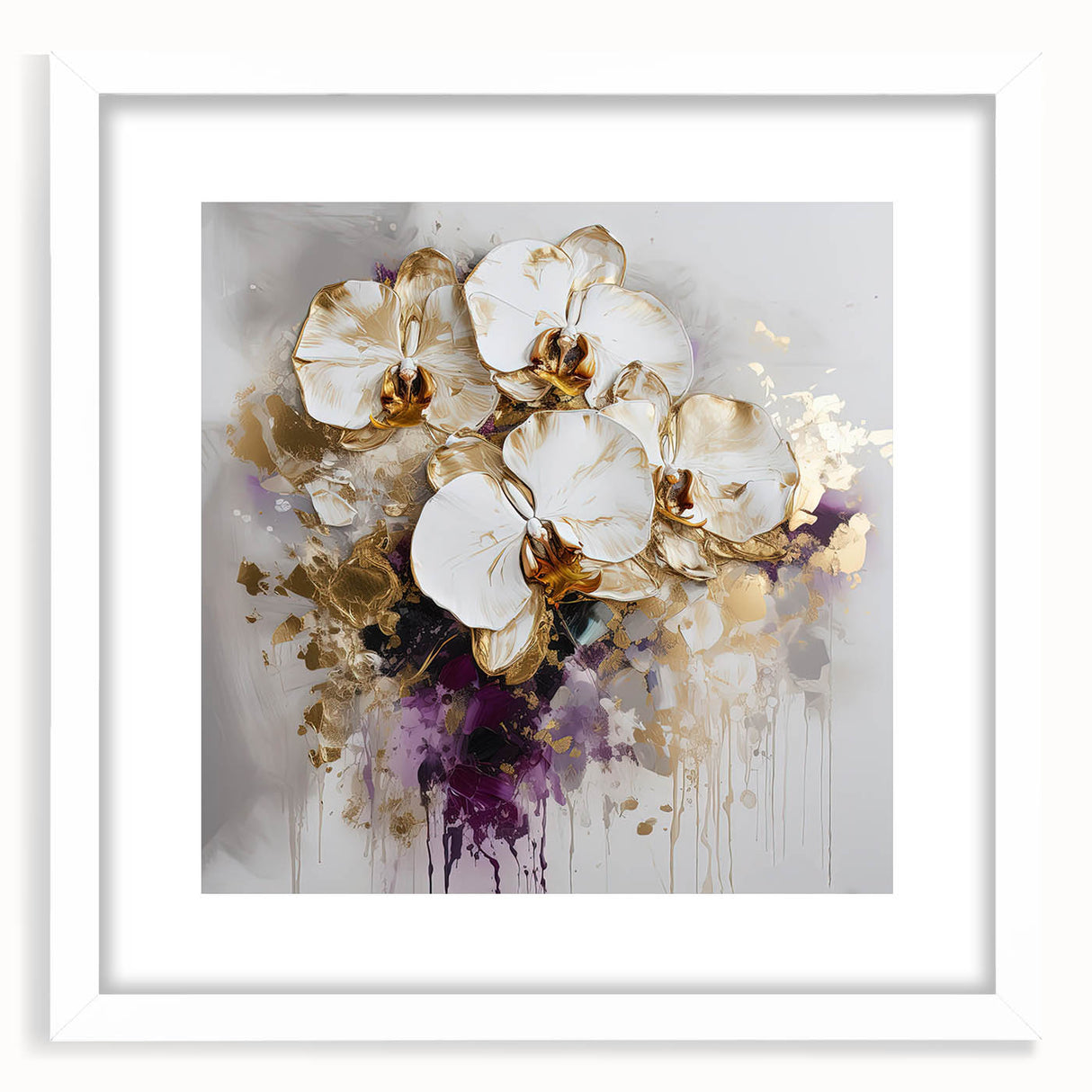 Abstract floral frame artwork with a white mat, showcasing vibrant colors and intricate designs, ideal for modern home decor and artistic displays.