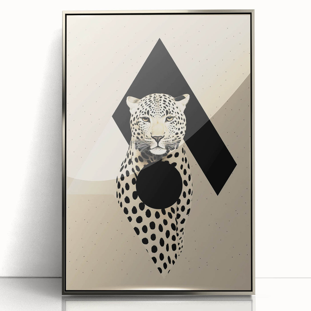 Framed abstract minimalist wall art featuring a silver acrylic front, showcasing geometric patterns that add a modern touch to any decor, ideal for contemporary spaces.