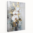 Stretched canvas artwork displaying vibrant abstract floral patterns in various colors, showcasing a side view with a textured finish, perfect for home decor.