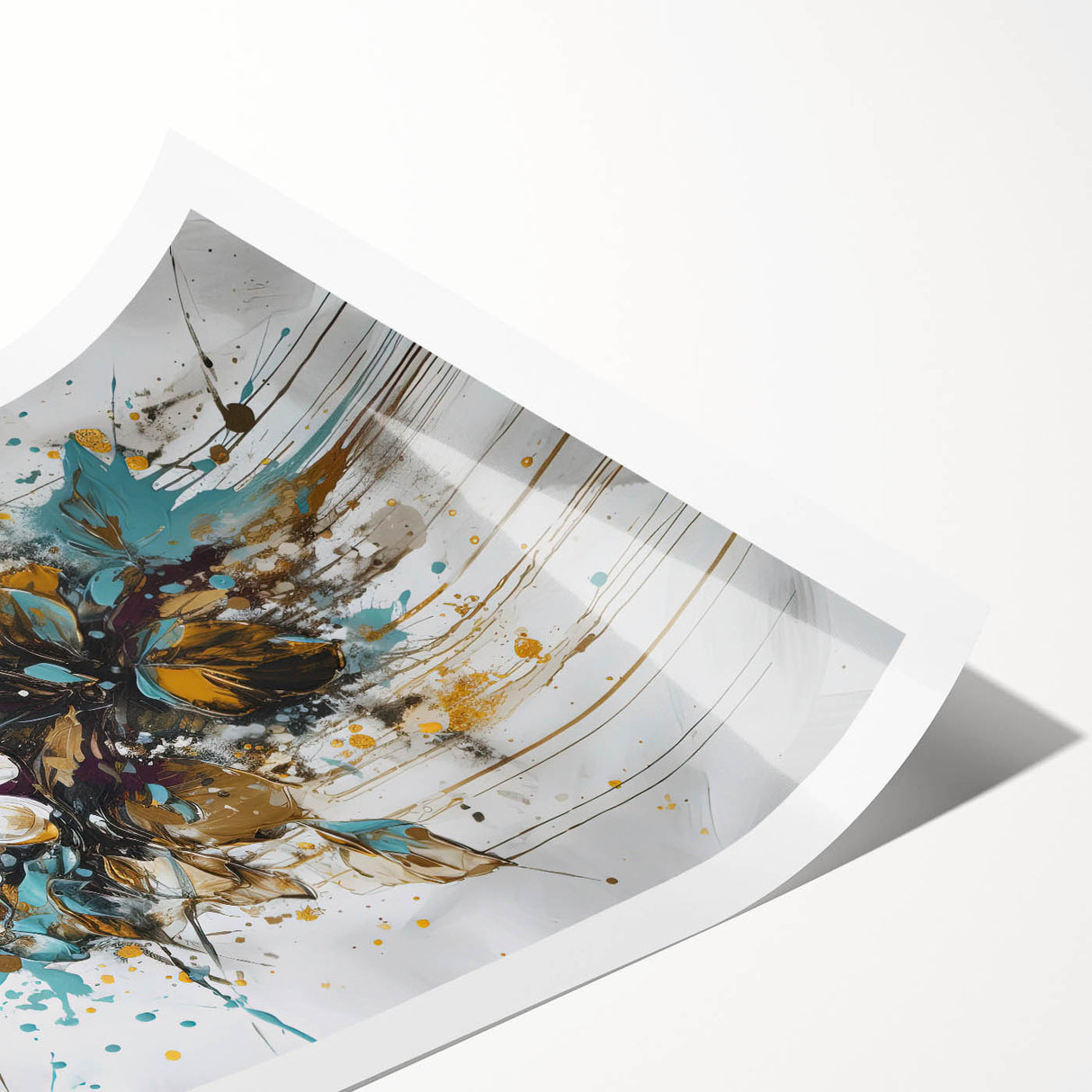 Abstract floral rolled print depicting vibrant colors, intricate patterns, and a modern artistic design, perfect for home decor or gallery displays, packaged securely in a sturdy tube.