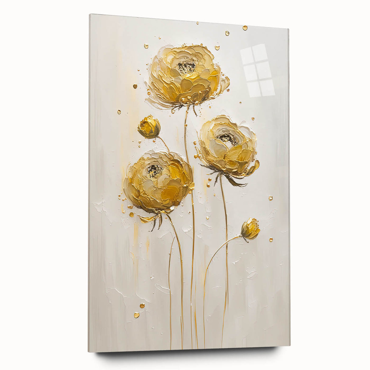 Abstract floral acrylic glass artwork showcasing vibrant colors and intricate designs, displayed without pins, ideal for modern home decor.