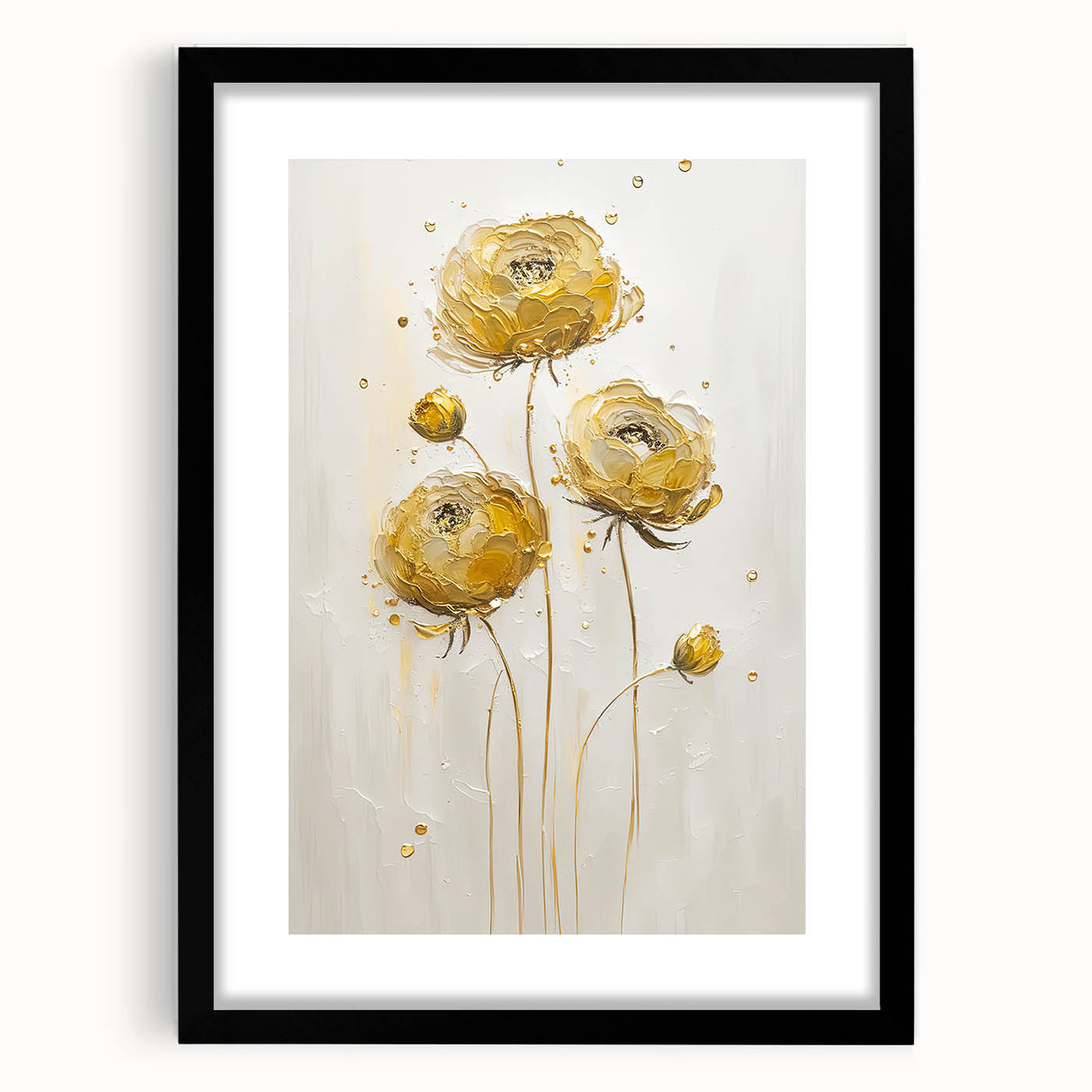 Abstract floral wall art in a sleek black frame, showcasing vibrant colors and intricate details, ideal for modern home decor. Perfect for adding elegance to any room.