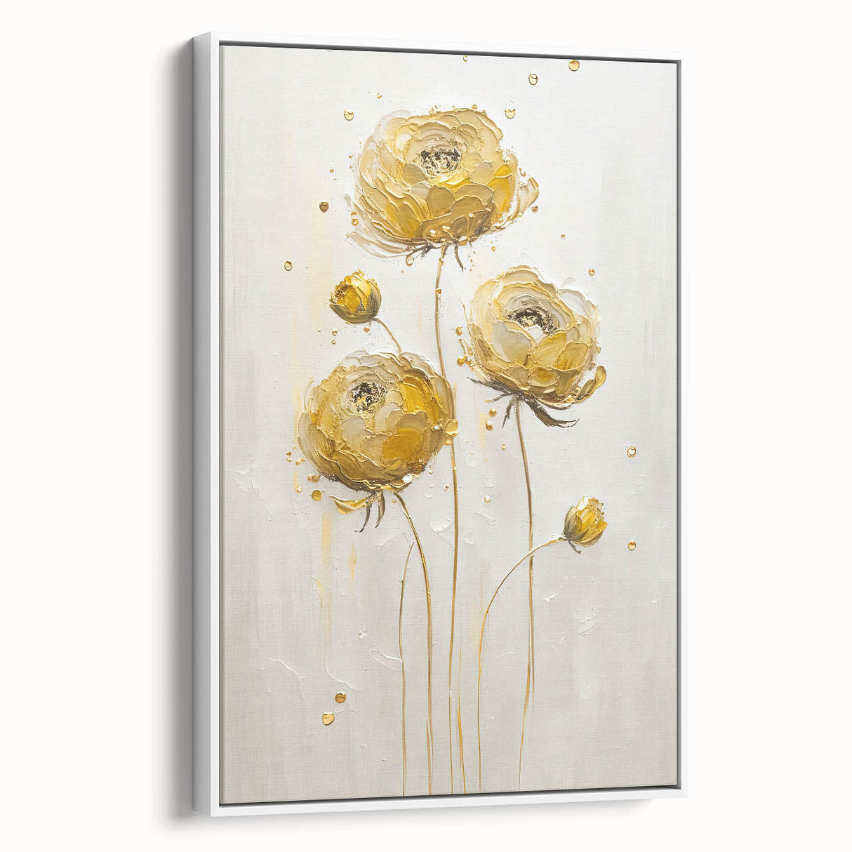 Abstract floral design in a framed canvas, showcasing vibrant colors and intricate patterns, set against a white background, perfect for modern home decor.