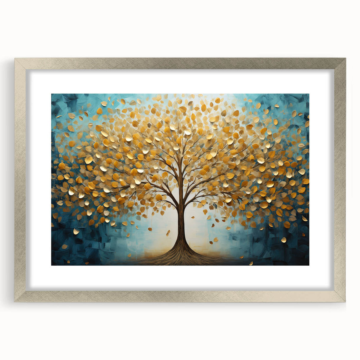 Elegant abstract floral frame with a silver mat, showcasing vibrant colors and intricate patterns, perfect for enhancing home decor or art collections.