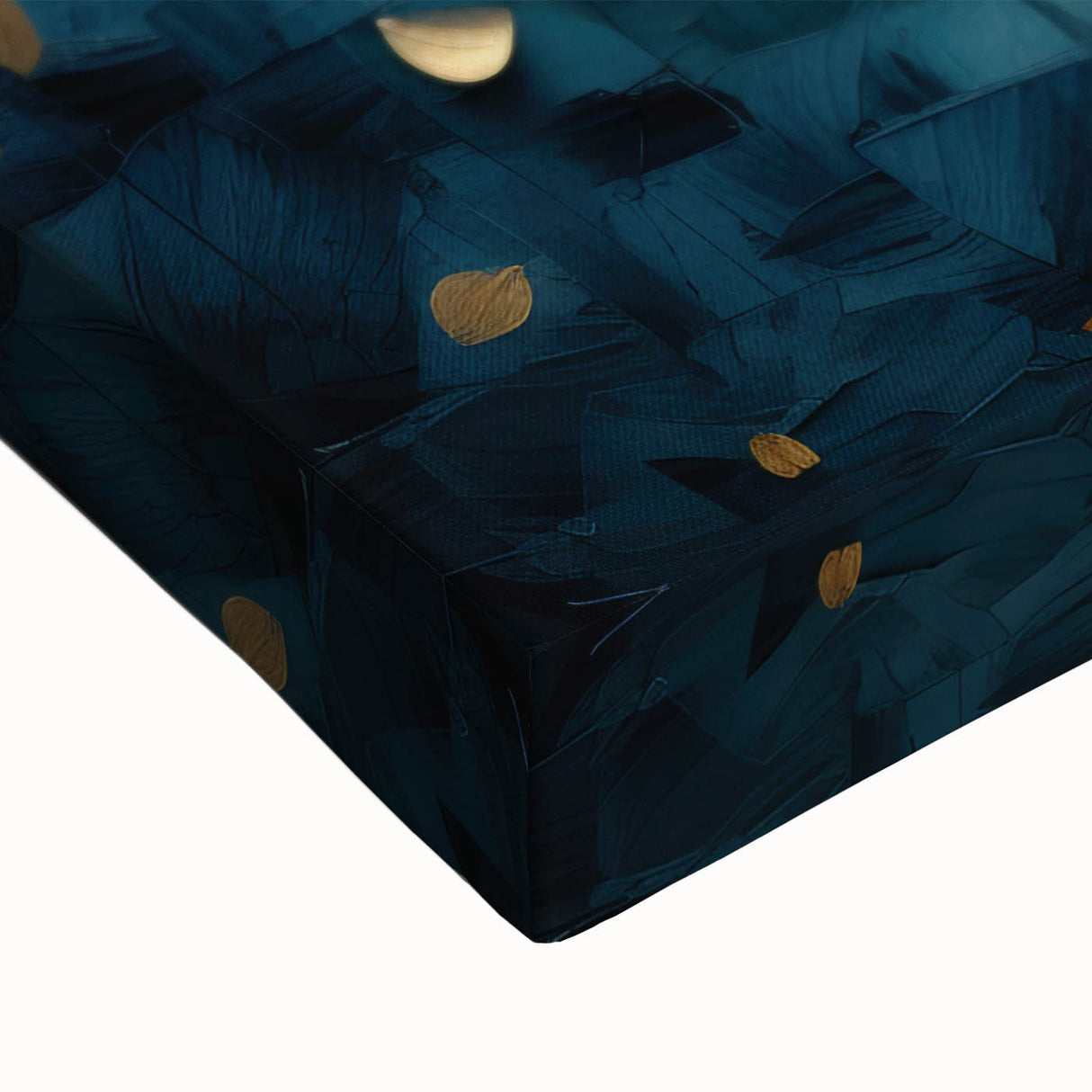 Close-up of a vibrant abstract floral stretched canvas artwork, showcasing intricate details in bold colors like blue, pink, and green, perfect for modern home decor.