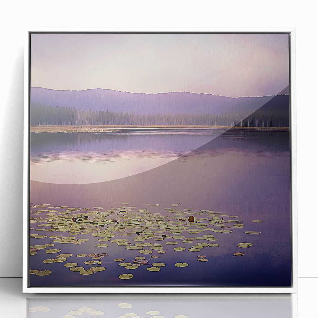 Framed acrylic artwork depicting a vibrant abstract landscape with soft blue, green, and white tones, ideal for modern home decor and gallery displays.