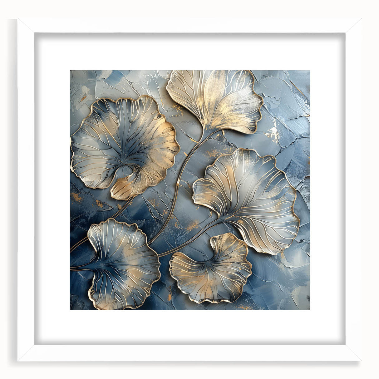 Abstract floral frame with a white mat, showcasing vibrant colors and intricate designs, perfect for home decor or modern art enthusiasts, highlighting elegance and creativity.