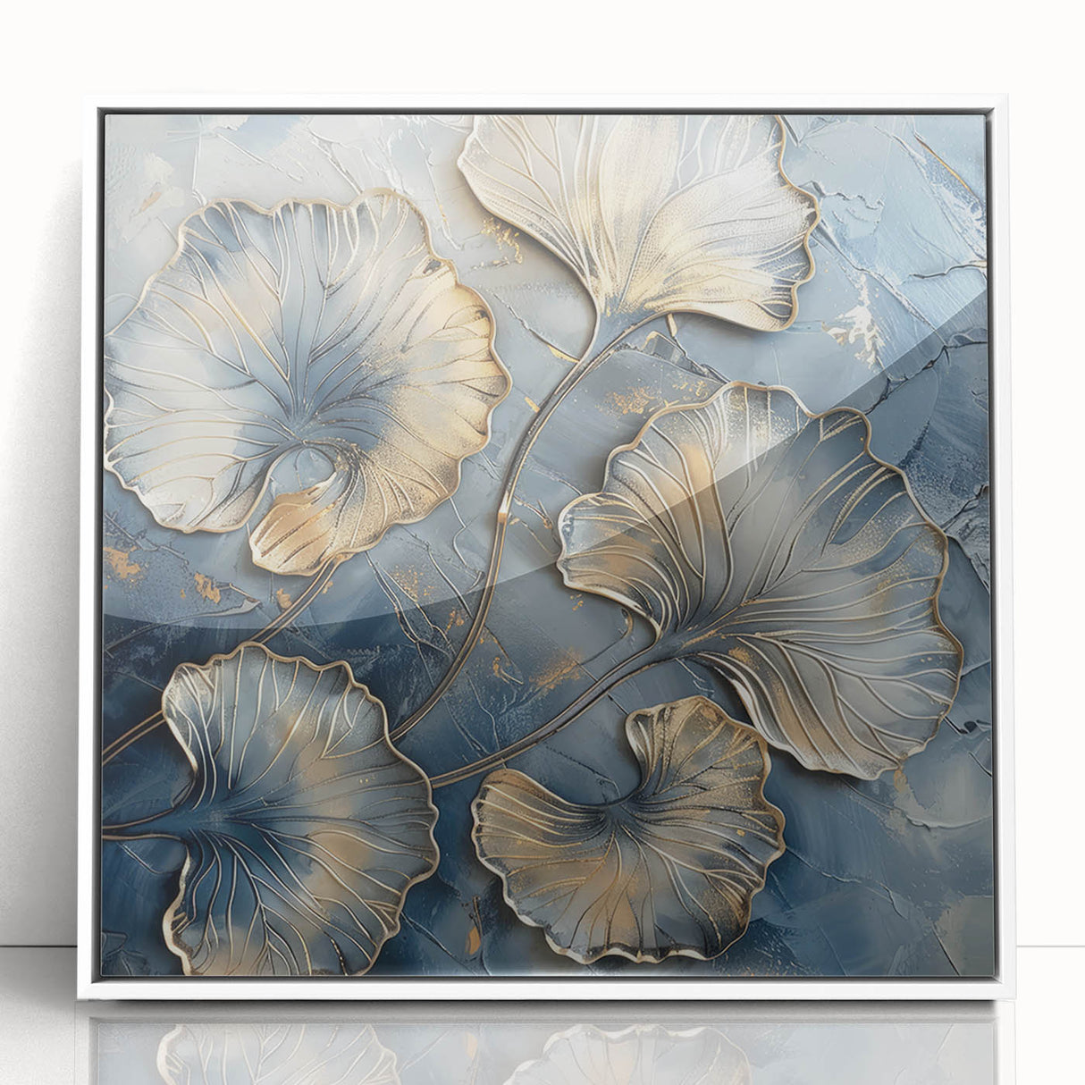 Framed acrylic artwork featuring vibrant abstract floral designs in a modern white frame, perfect for home decor or office spaces. Ideal for adding color and elegance.