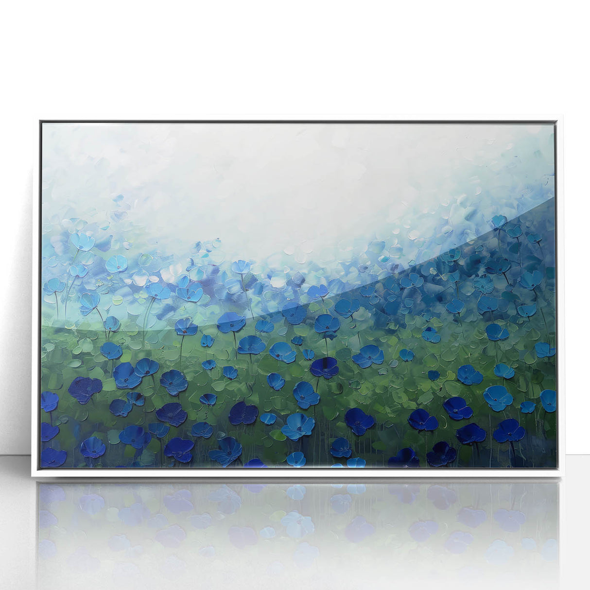 Framed acrylic artwork showcasing abstract floral designs in vibrant colors, set against a sleek white background, ideal for modern home decor.