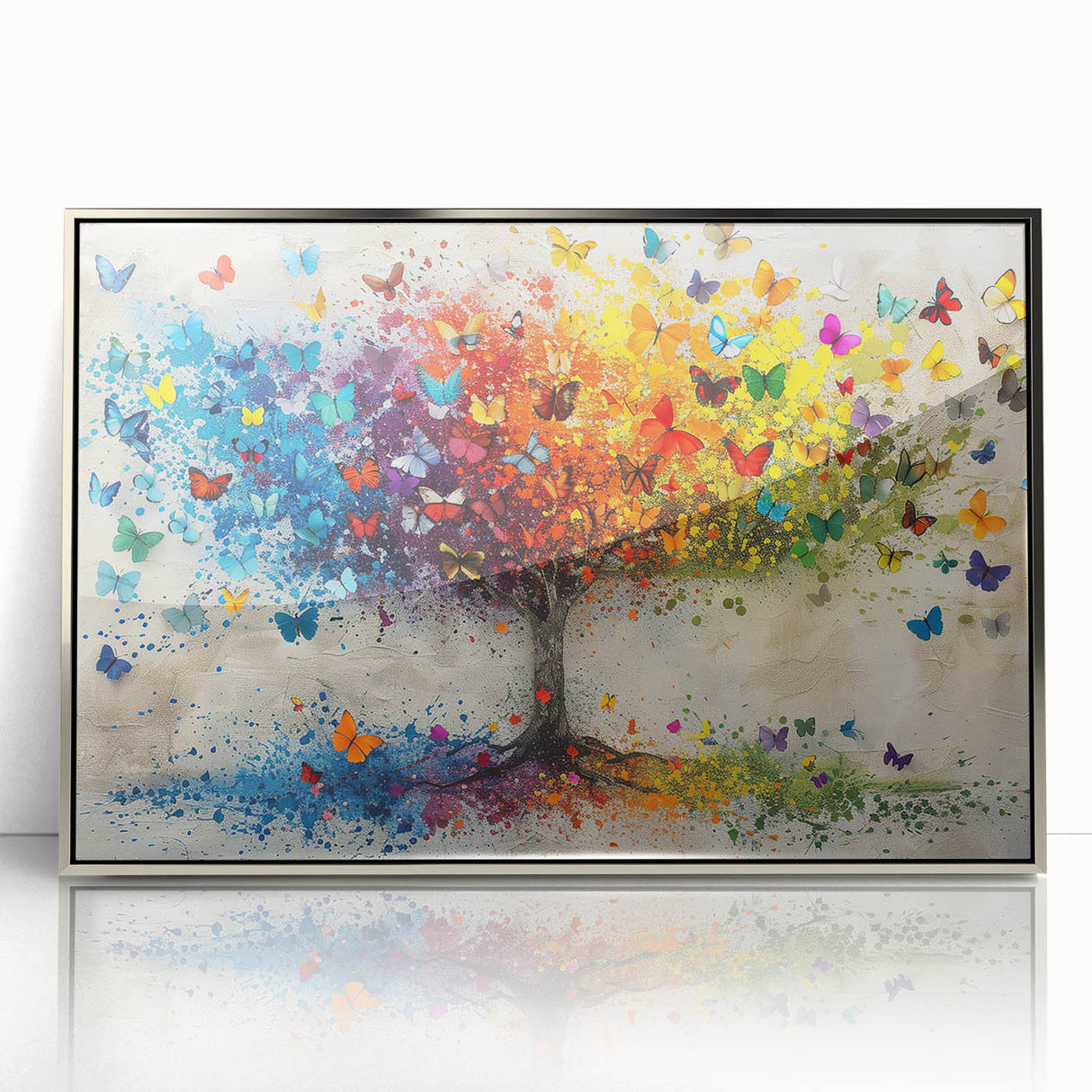 Framed acrylic artwork showcasing a vibrant abstract floral design in silver tones, perfect for modern home decor. Ideal for adding a touch of elegance to any room.