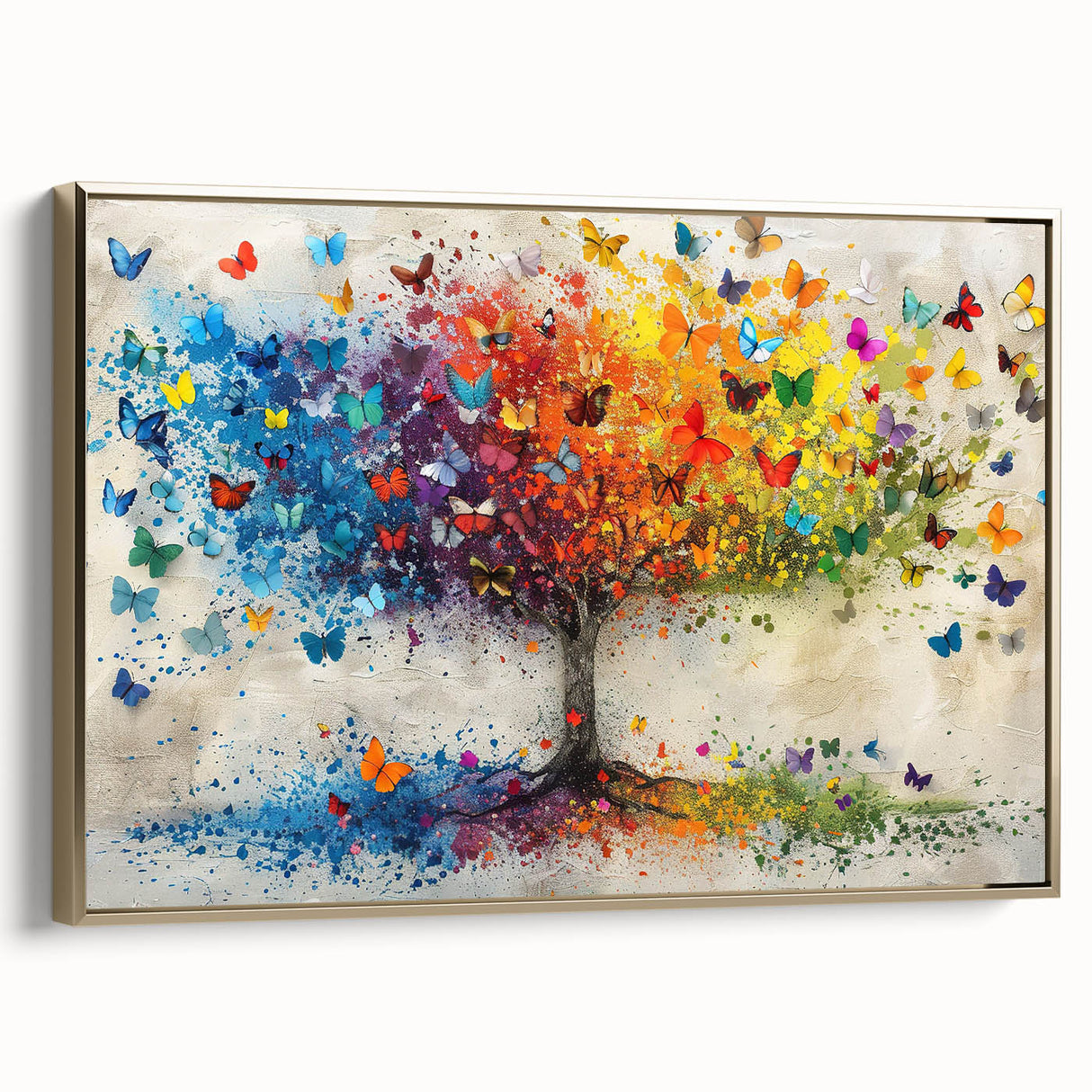 Framed canvas artwork showcasing abstract floral designs in vibrant colors with subtle gold accents, perfect for enhancing modern home decor.