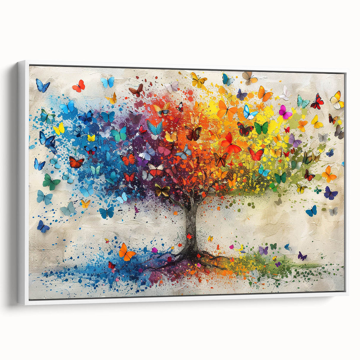 Framed canvas artwork showcasing abstract floral designs in vibrant colors, set against a white background, ideal for modern home decor.