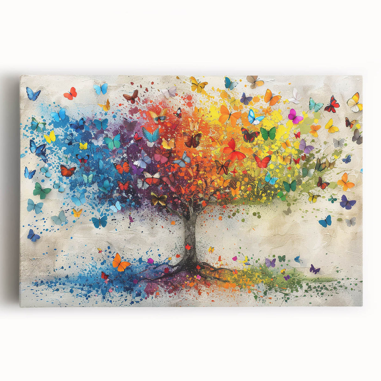 Stretched canvas artwork showcasing vibrant abstract florals in shades of pink, blue, and green, perfect for modern home decor with an elegant touch.