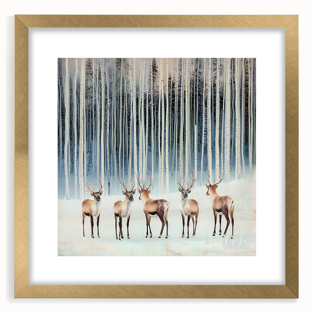 Abstract landscape frame with a gold mat, showcasing a vibrant, colorful design featuring rolling hills and a serene sky, ideal for modern home decor.