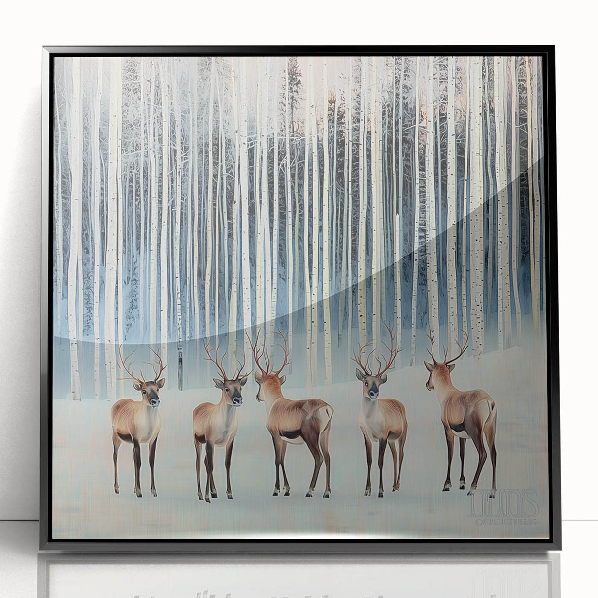 Framed abstract landscape art featuring a vibrant color palette of blues and greens, set in a sleek black frame, ideal for modern home decor enhancement.