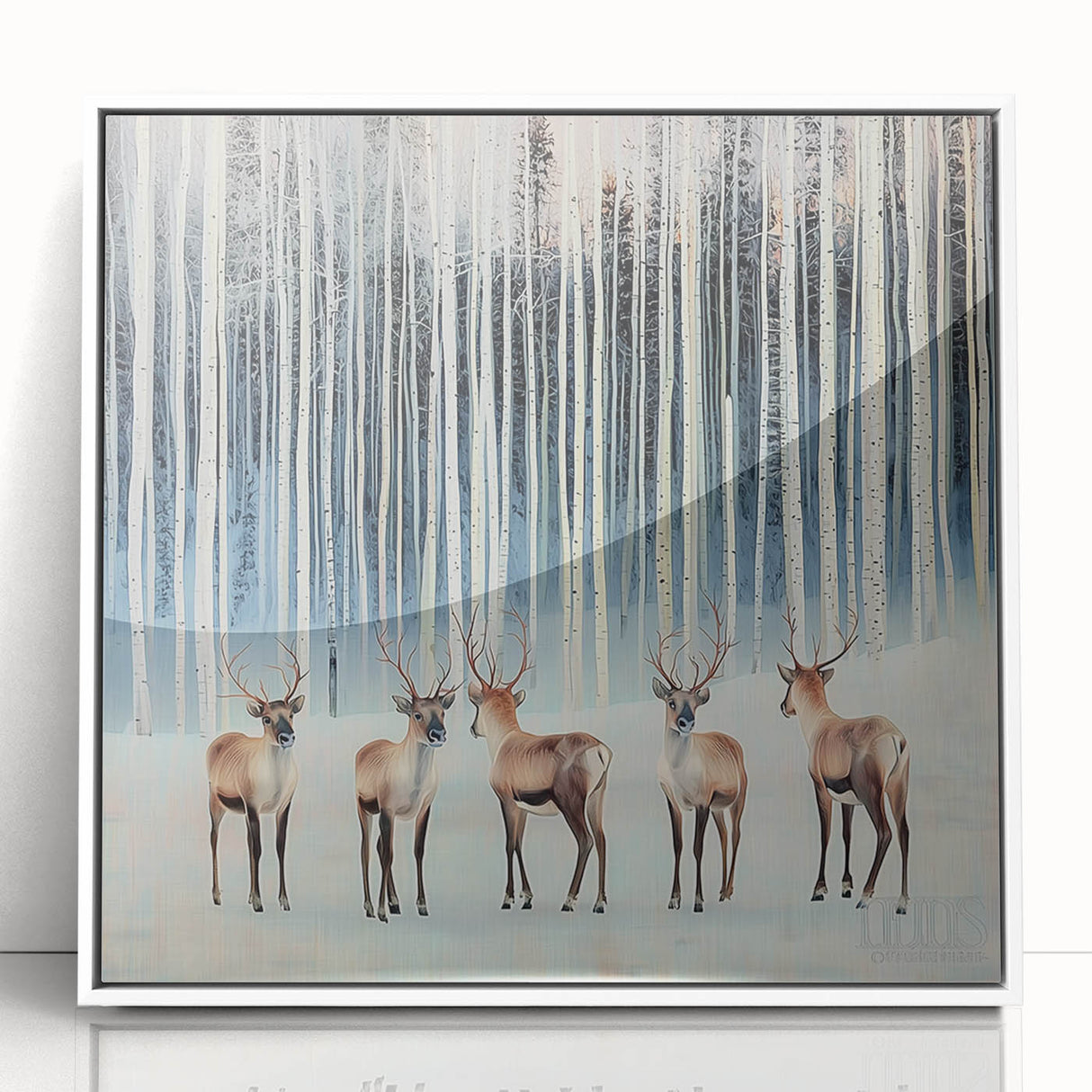 Framed acrylic artwork showcasing a vibrant abstract landscape with swirling colors of blue, green, and yellow, set against a sleek white frame for modern decor.