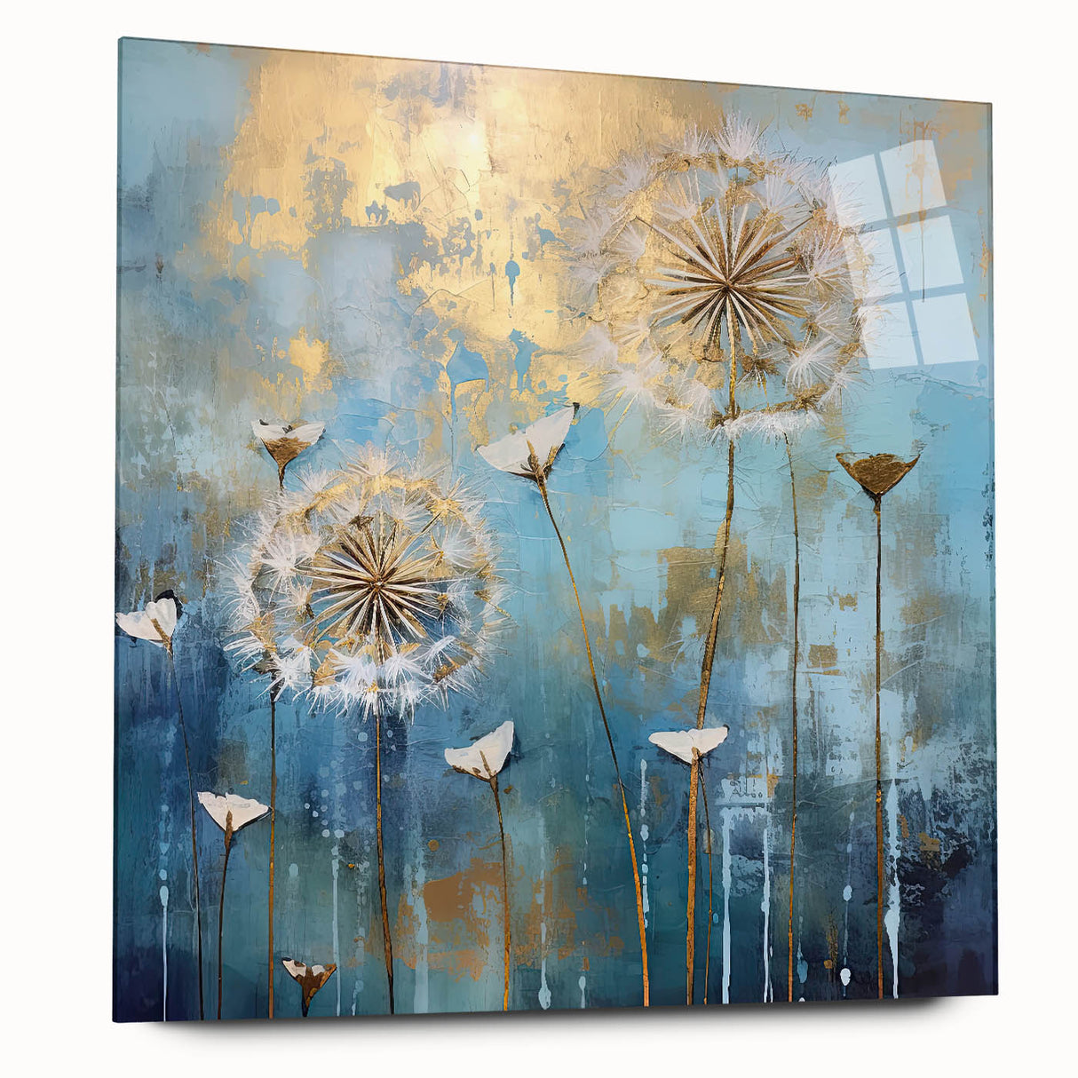 Abstract floral acrylic glass art piece showcasing vibrant colors and intricate patterns, displayed from a side view to highlight its glossy finish and artistic depth. Perfect for modern home decor.