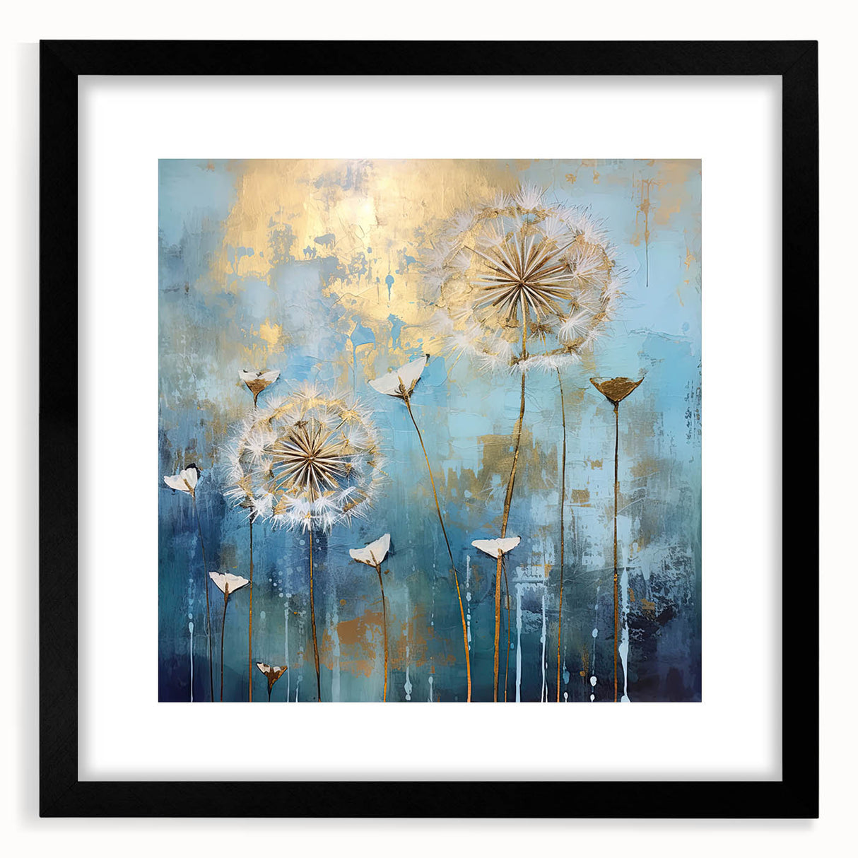 Abstract floral frame with a black mat, showcasing vivid colors and intricate designs, perfect for modern home decor. Ideal for enhancing living spaces and galleries.