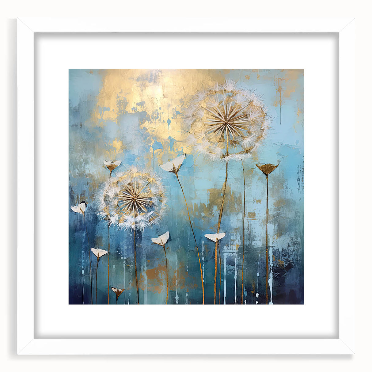 Abstract floral frame featuring a white mat, showcasing vibrant, colorful blooms against a neutral background, perfect for home decor or art displays. Ideal for adding a touch of elegance and nature to any room.