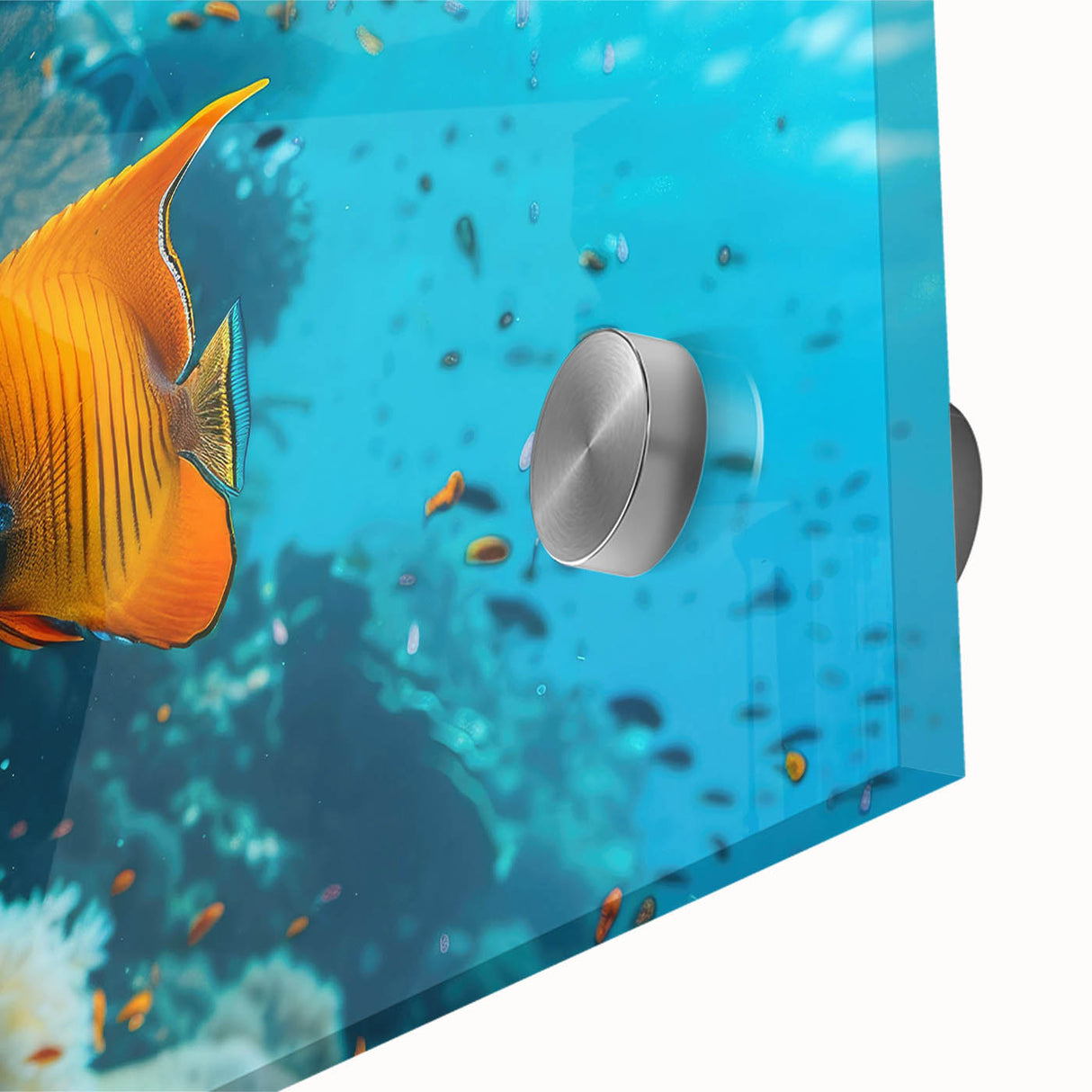 Large abstract wall art depicting a Mauritian landscape in vibrant colors on acrylic glass, ideal for dining room ambiance.