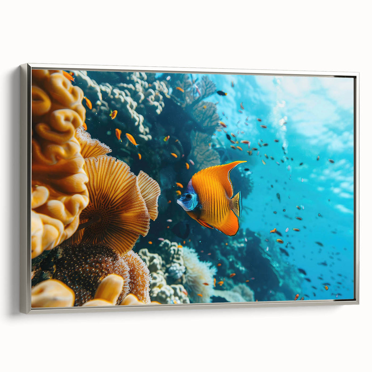 Vintage poster art of Mauritius scenery in vibrant colors on extra large framed canvas, ideal for living room decor.