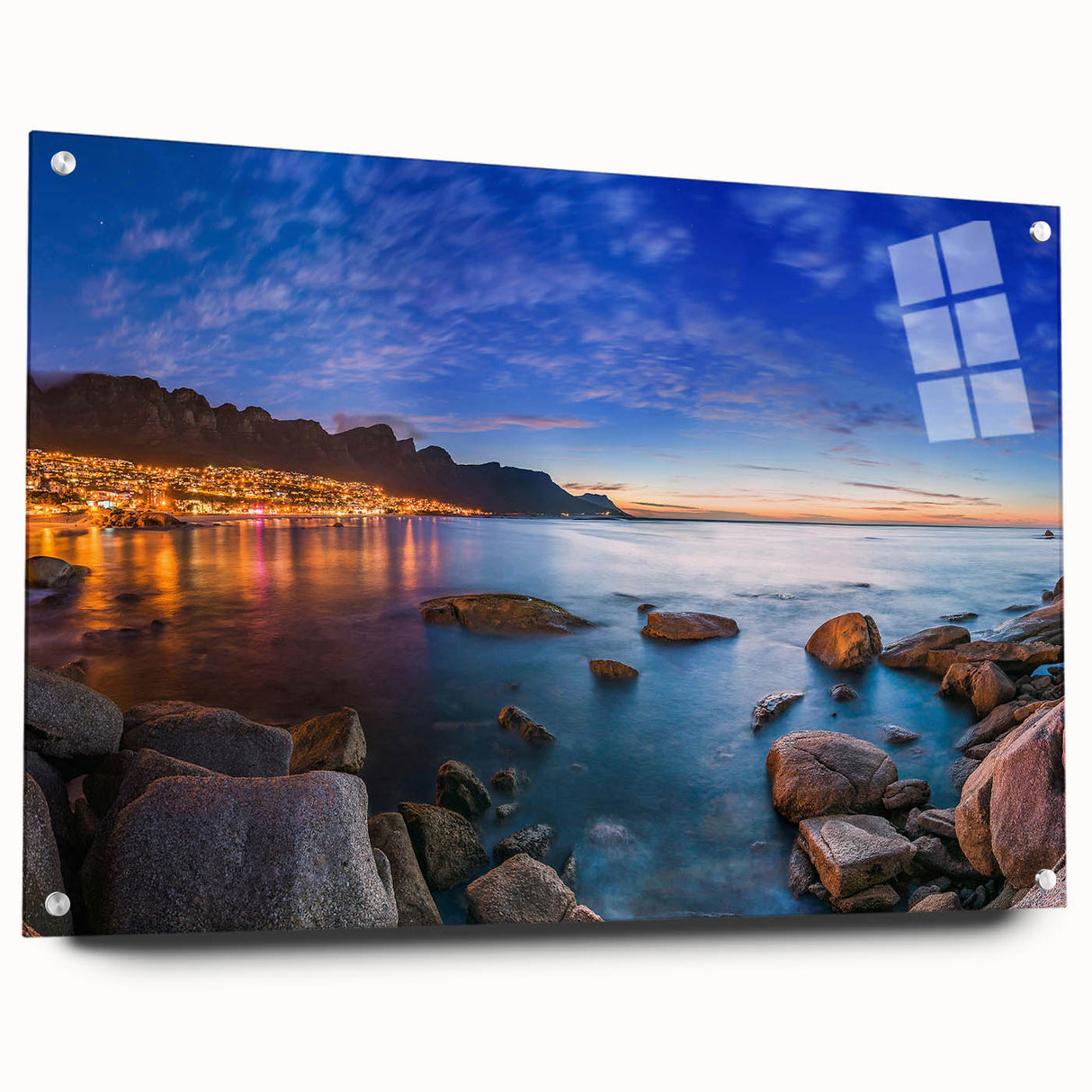 Acrylic glass print of a large abstract African scenery, ideal for bedroom or dining room decor.