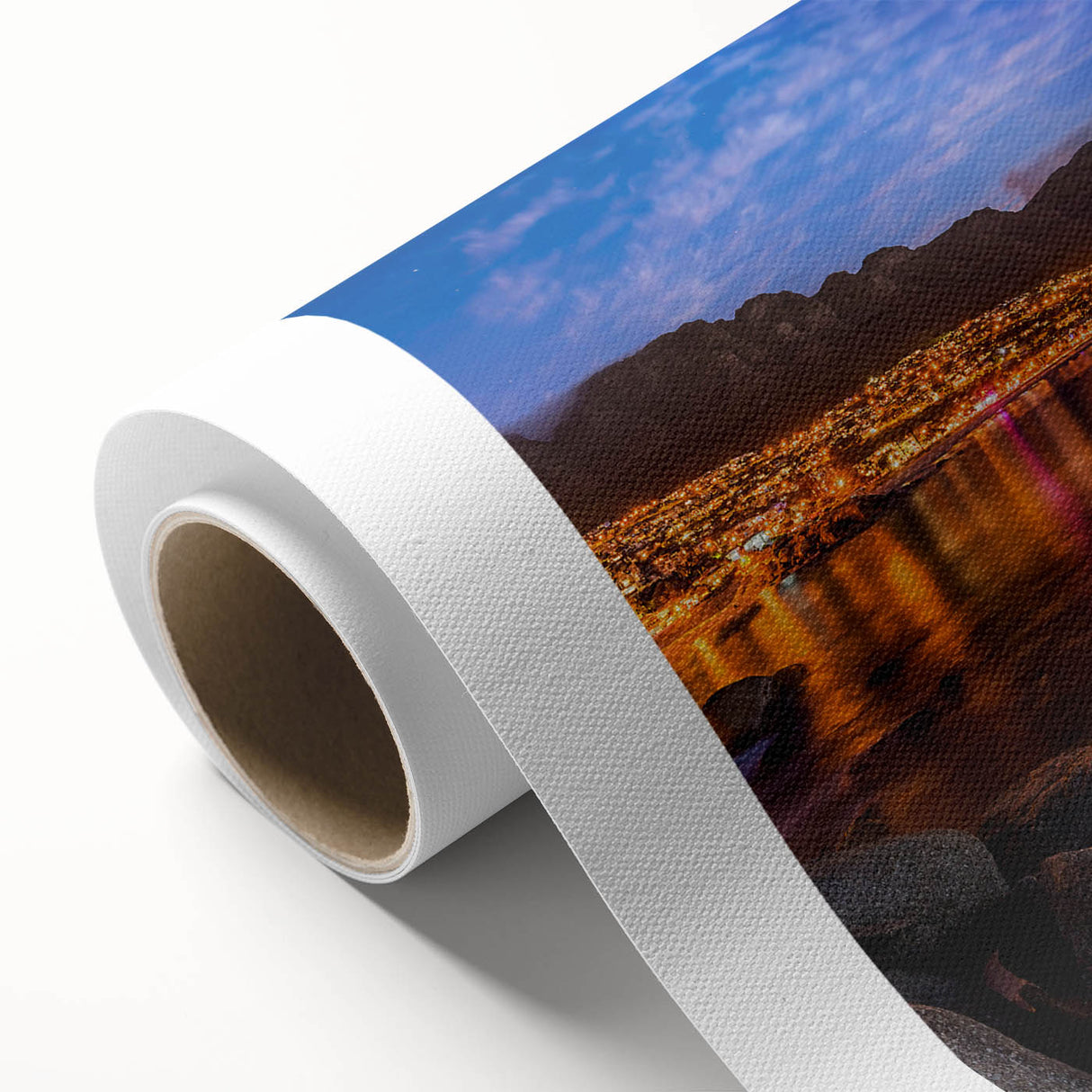 Art deco poster of a stylized African landscape in muted earth tones on rolled canvas, ideal for nursery wall art.