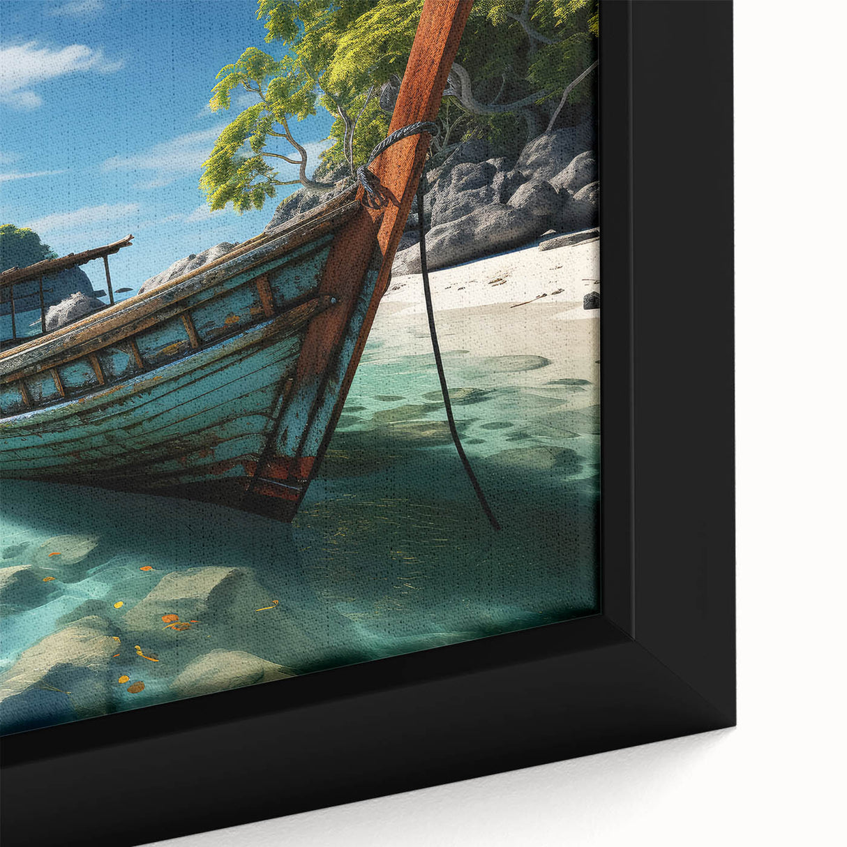 Extra large framed canvas of a textured, colorful Asian landscape in black, ideal for living room decor.