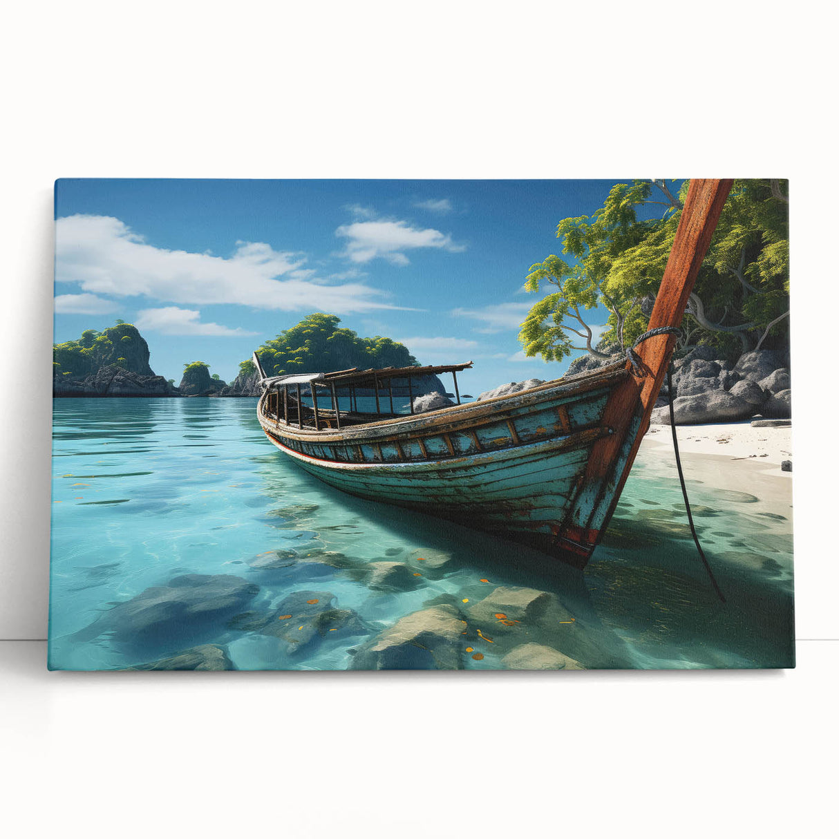 Black and white large art print of a Thai landscape on stretched canvas, ideal for kitchen wall art or bedroom decor.