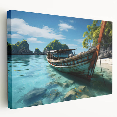 Large canvas print featuring a serene Thai landscape in muted green and blue tones, suitable for kitchen wall art.