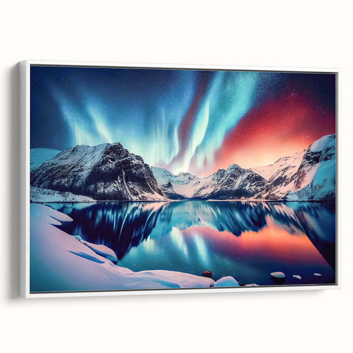 Vintage poster art of Yukon scenery on framed canvas, featuring colorful art with a white border.