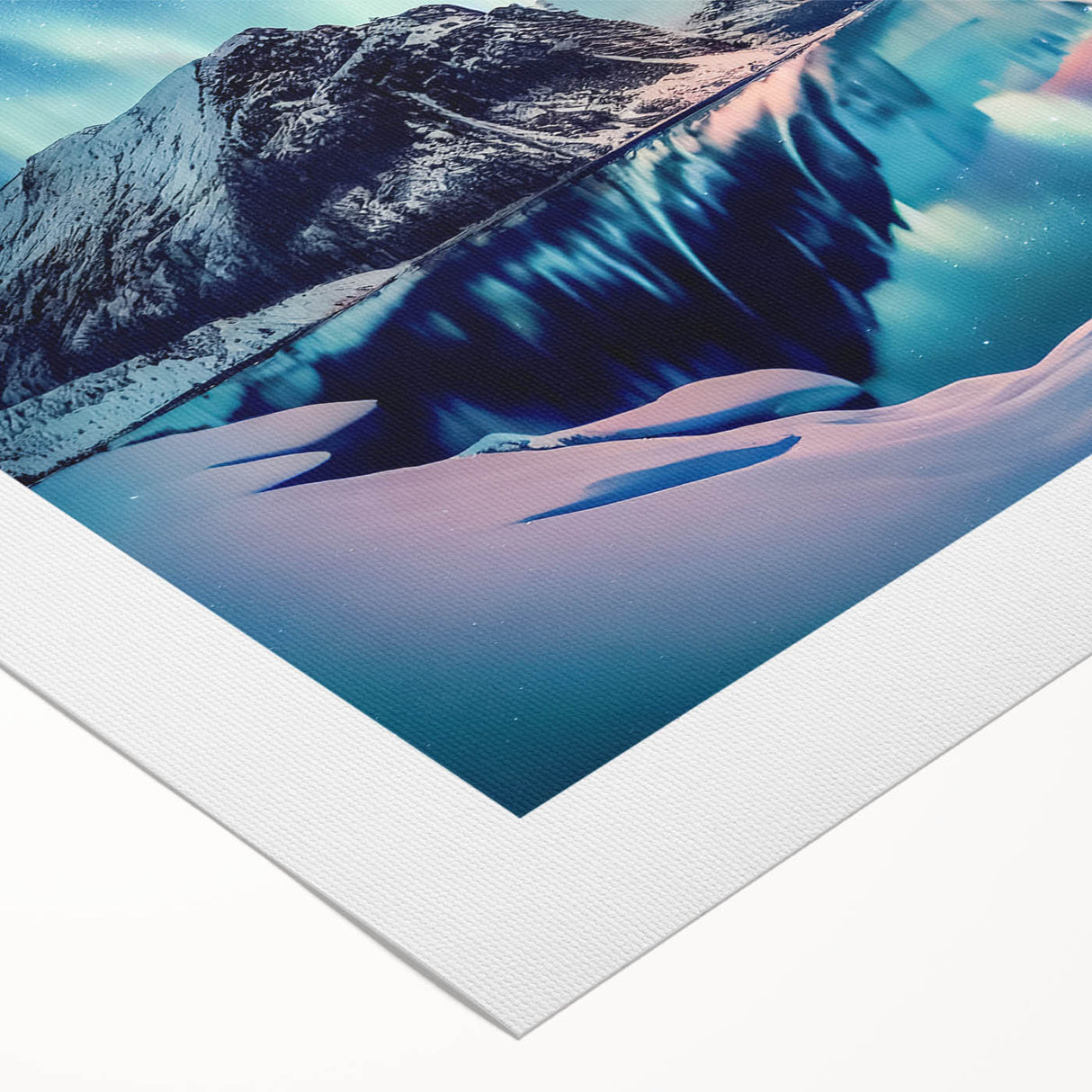 Art deco poster featuring a serene Yukon landscape in muted green and blue tones on rolled canvas.