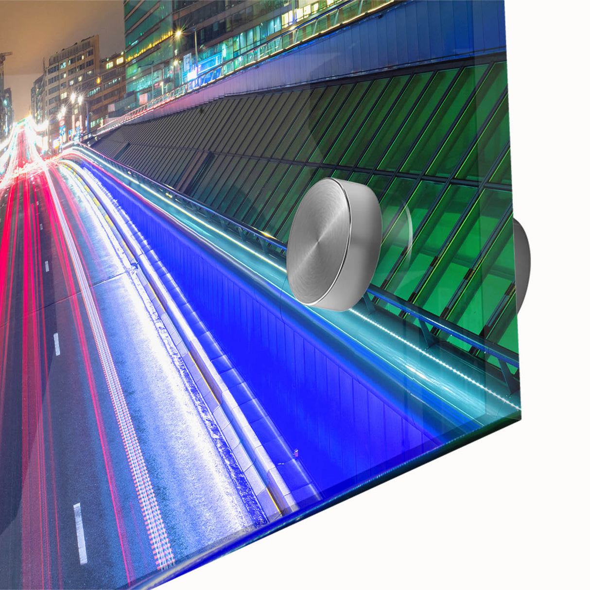 Large abstract wall art depicting a European scenery in muted tones on acrylic glass, suited for dining room ambiance.