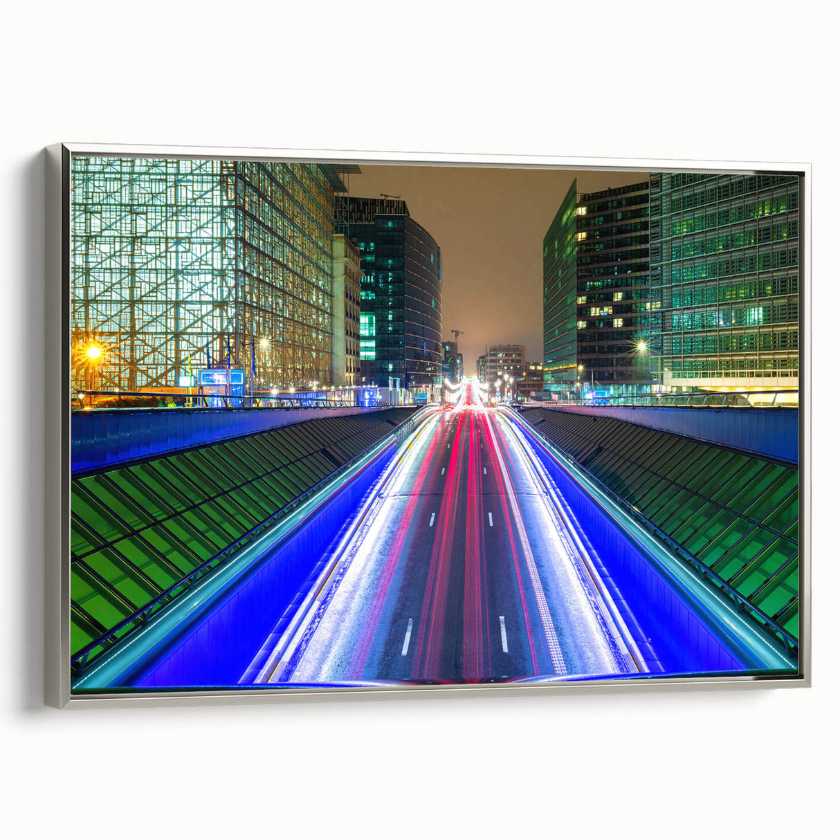 Framed canvas featuring a vintage-style landscape art painting of a European city in Belgium, with muted colors.