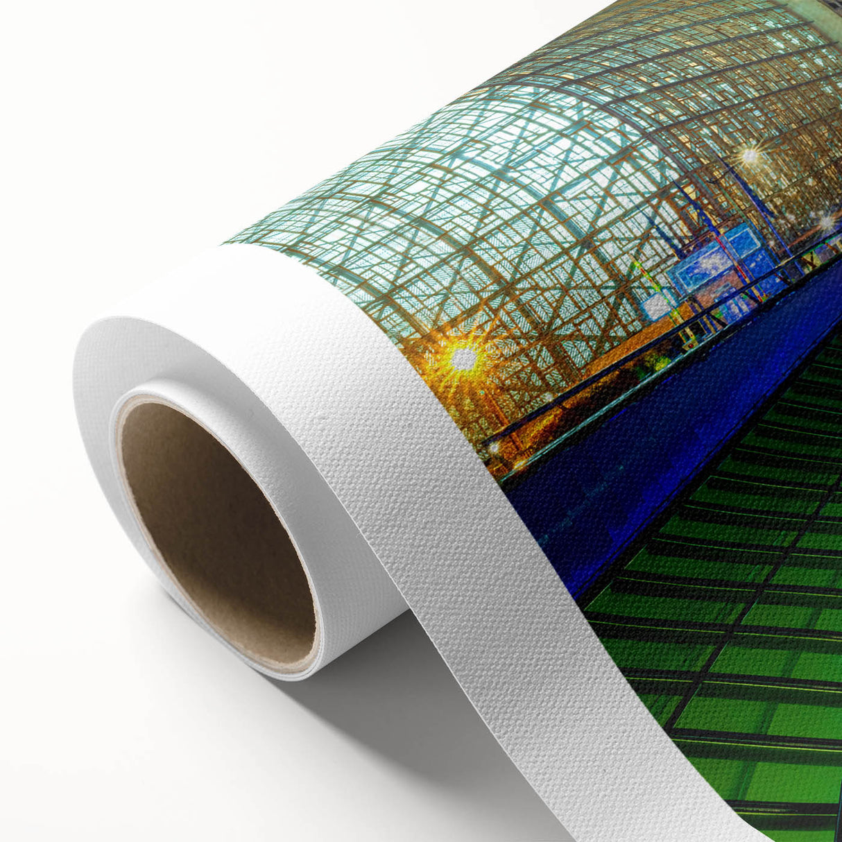 Art Deco poster of a European scenery in muted colors on rolled canvas, suitable for nursery wall art or dining room decor.