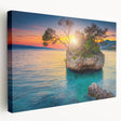 Large scenic landscape of Croatia on stretched canvas with vibrant blue and green hues, ideal for kitchen wall art.